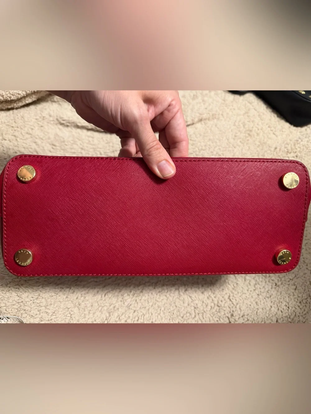 Michael Kors Emmy Large Saffiano Leather Dome Satchel - Red & Gold